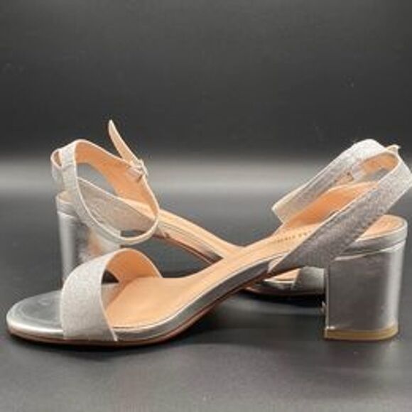NEW DREAM PAIRS Women's Open Toe Ankle Strap Low Block Heels Silver Size 8.5 - Picture 3 of 8